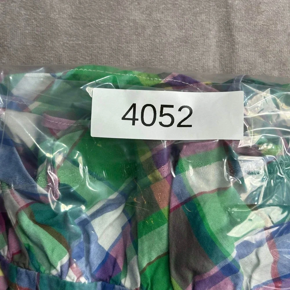 Ralph Lauren Girls Green Purple Plaid Tiered Ruffle Sleeveless Cotton Dress 6
